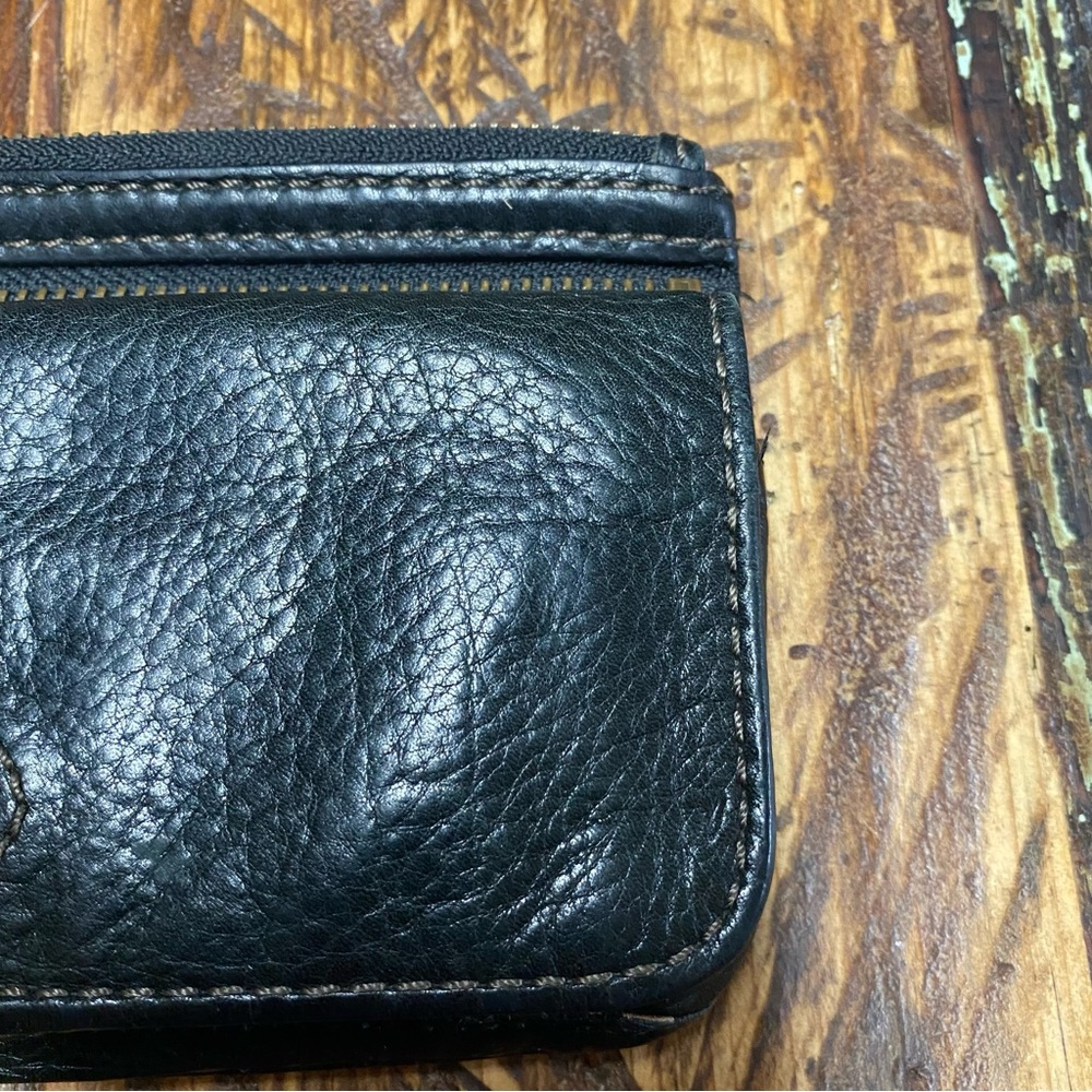 Vintage Fossil Explorer Flap Black Leather Tri-Fold Wallet Gold Logo 7” X 4” - Picture 3 of 9